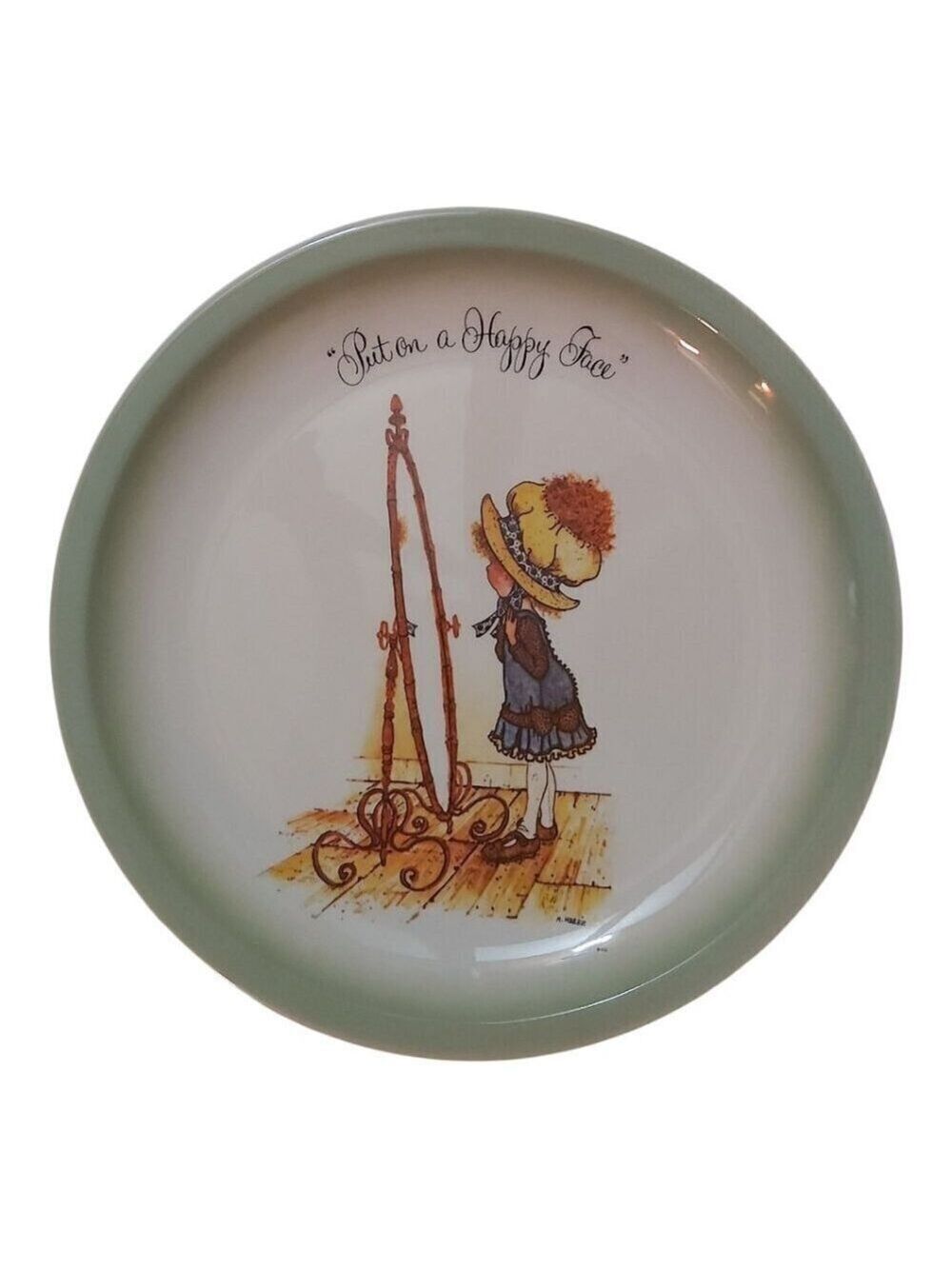 Set of 5 Holly Hobbie Collector’s Plates, Girl Boy Sayings, Light Green Rim, 6 I